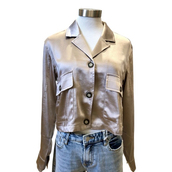 Mystree Cropped Satin Blazer in Elegant Ash - Women’s - Picture 1 of 3